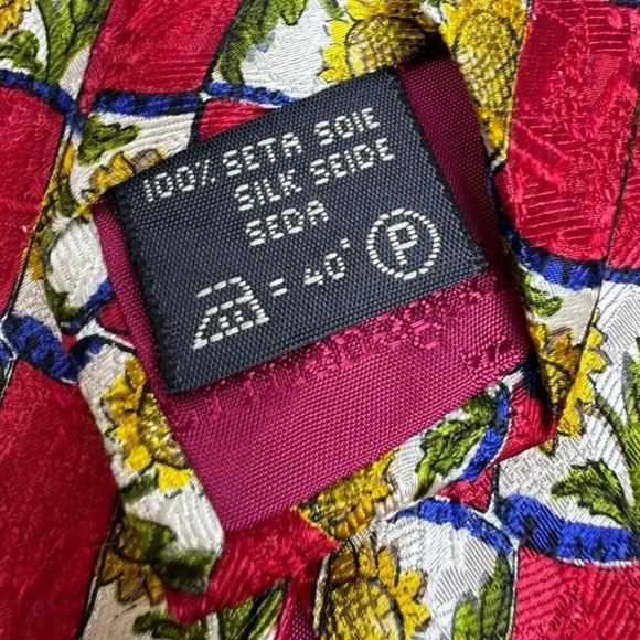 Ermenegildo Zegna Red Blue Gold Sunflowers Abstract 100% Silk Neck Tie Italy 59” - Picture 5 of 11